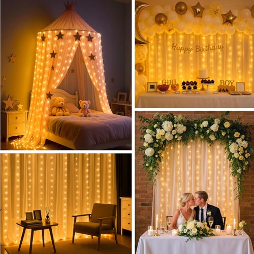 DomeStar 300 LED Fairy Curtain Lights, 9.8ft x 9.8ft, Battery Operated, Remote, Waterproof, Blue E40014
