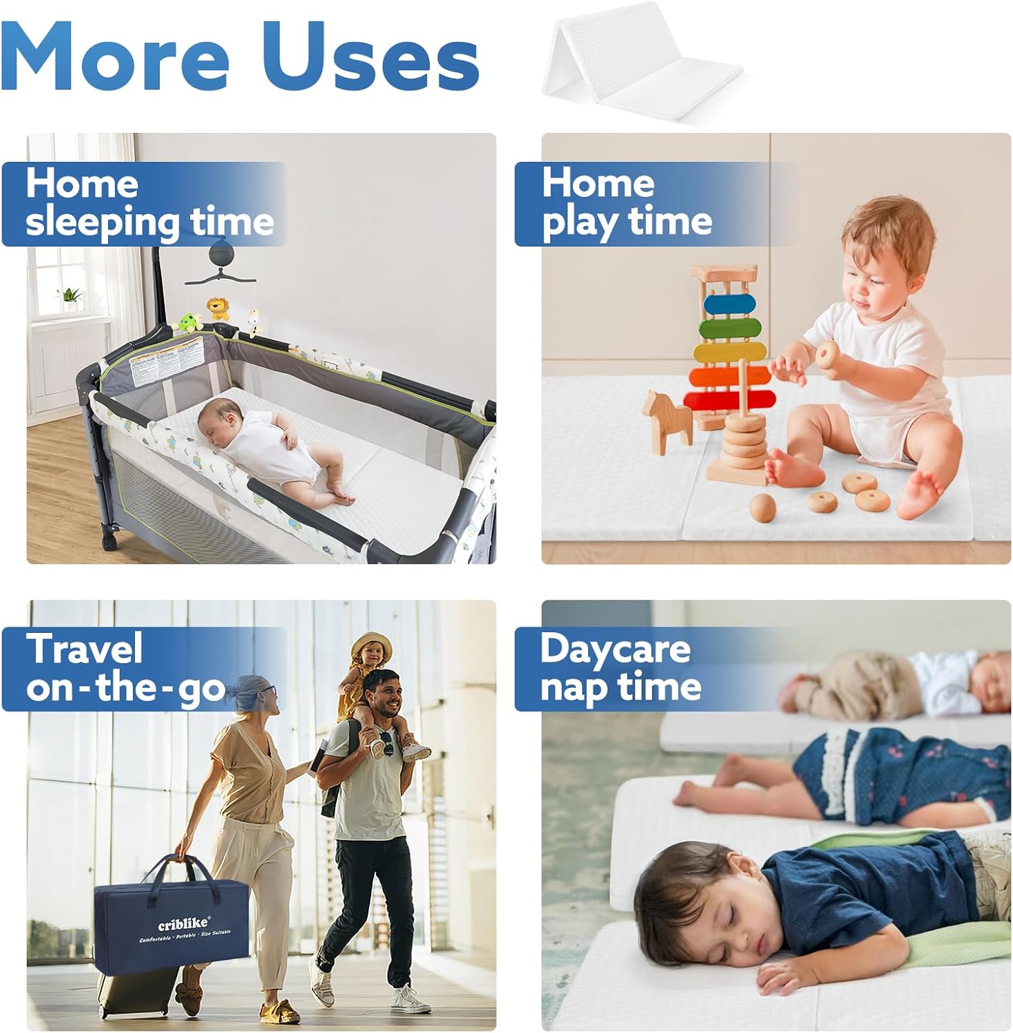 Trifold Pack and Play Mattress, Waterproof, Portable Crib Topper, 38x26 T362223