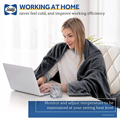 SEALY Electric Blanket Full Size, Flannel Heated Blanket with 10 Heating Levels, Machine Washable, Beige H72202