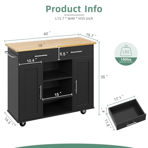 Shintenchi Kitchen Island with Drop Leaf, Rolling Cart with Storage, White T972