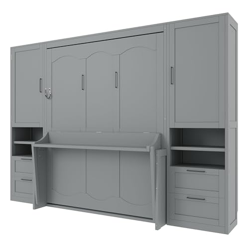 Ball & Cast Murphy Bed Queen Size Wall Chest with Charging Station and Storage Drawer, Gray J8503