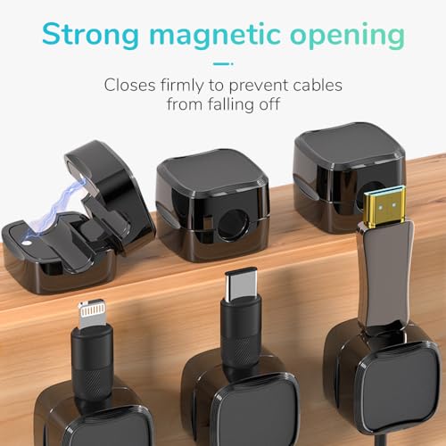 Magnetic Cable Organizer Clips with Adhesive for Desk Office (Black, 6 Pcs) U89795