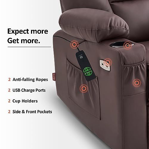 MCombo Small Power Lift Recliner Chair with Massage and Heat, Faux Leather, Dark Brown E441