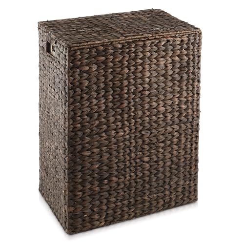 Casafield Large Laundry Hamper with Lid and Removable Liner Bag, Natural Woven Water Hyacinth N198