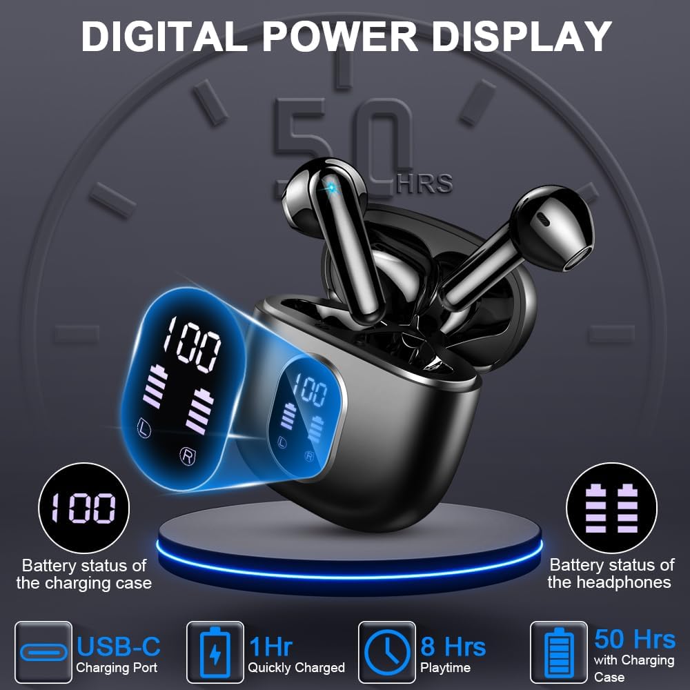 Wireless Earbuds Bluetooth 5.3 Headphones with LED Charging Case Y59083