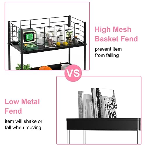 3 Tier Rolling Utility Cart for Kitchen Bathroom Office, Black Y802