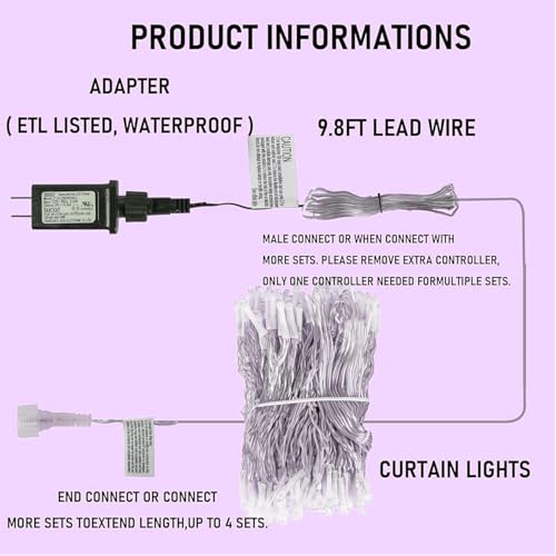 Dazzle Bright 300 LED Curtain Lights, Warm White, Plug in for Bedroom & Outdoor Decor X62406