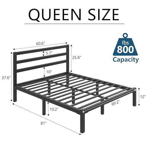 Full Size Heavy Duty Metal Platform Bed Frame with Under Bed Storage, Black R9813