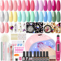 Gel Nail Polish Kit with U V Light Starter Kit and Drill 15Pcs Gel Polish Kit Matte Glossy Top Coat Summer Colors Nail Art Decoration Gel Manicure Kit DIY at Home Gifts for Women