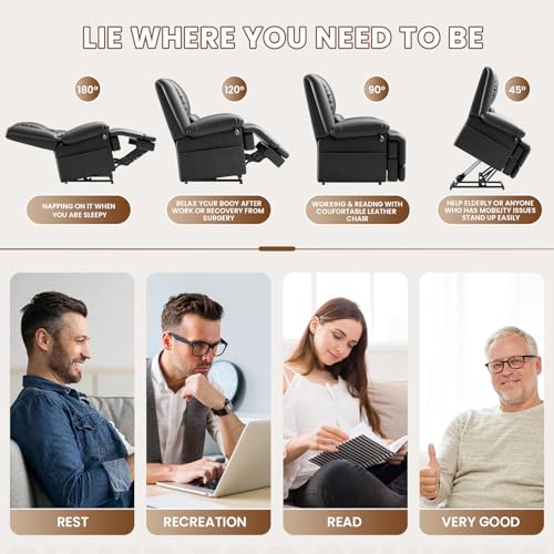 Dual Motor Power Lift Recliner Chair with Massage and Heat for Elderly, Red Brown V492