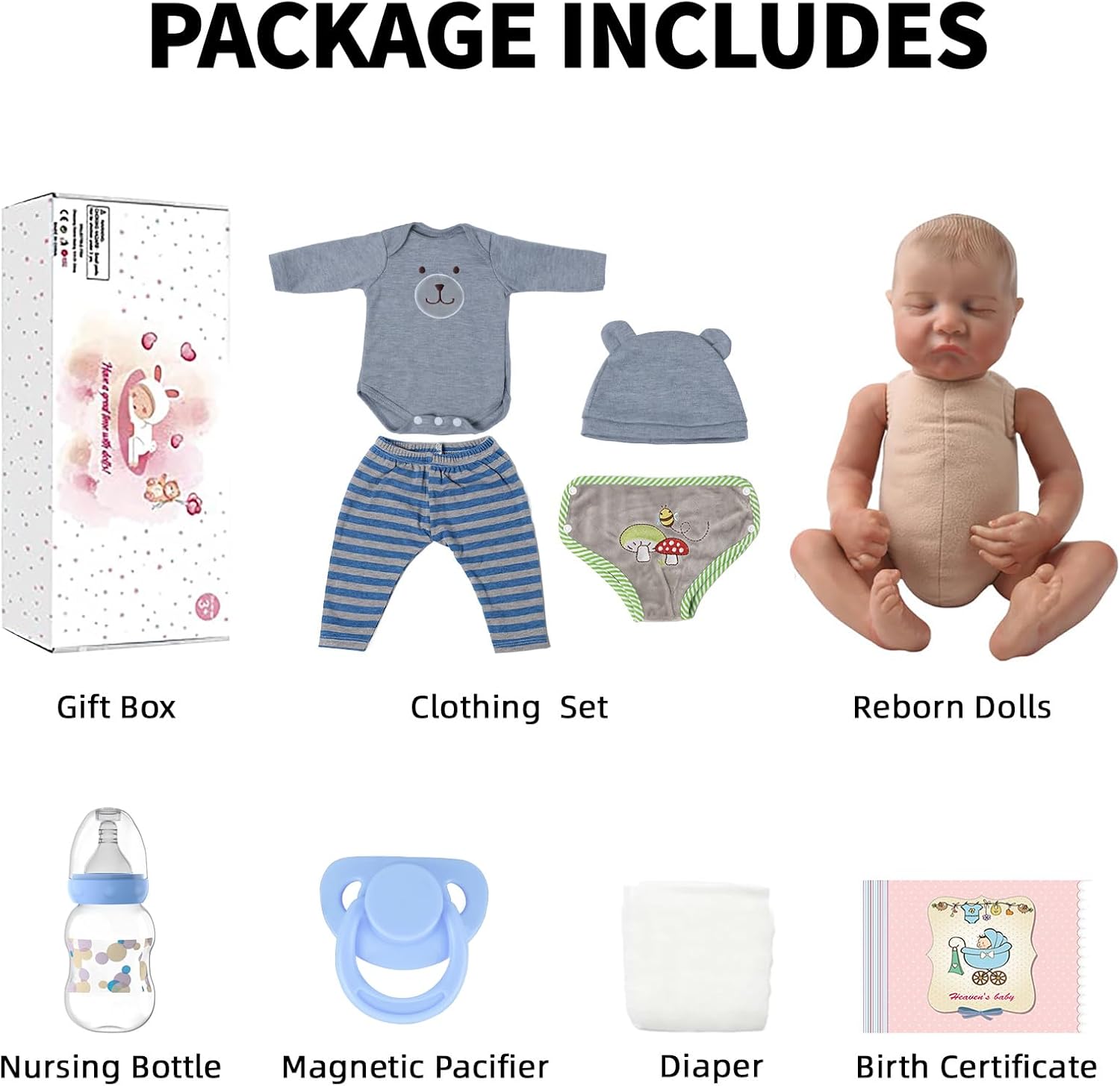 Lifelike Reborn Baby Dolls Boy 18-Inch Levi Real Sleeping Soft Cloth Body with Gift Box Y342