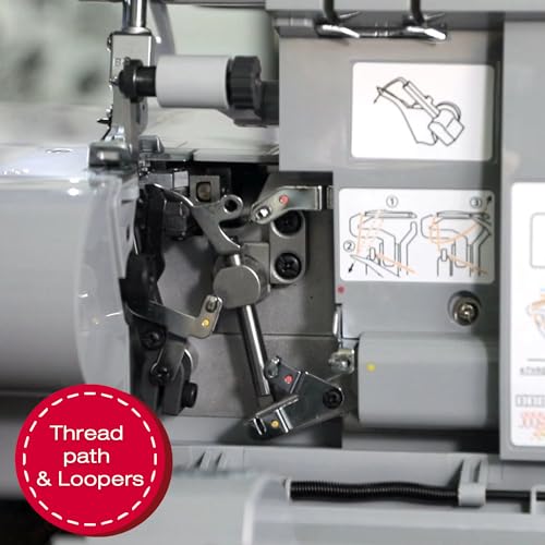 SINGER X5004-HD Metal Frame Serger & Overlock Machine, 8 Built-In Stitches, Grey/Blue J64993
