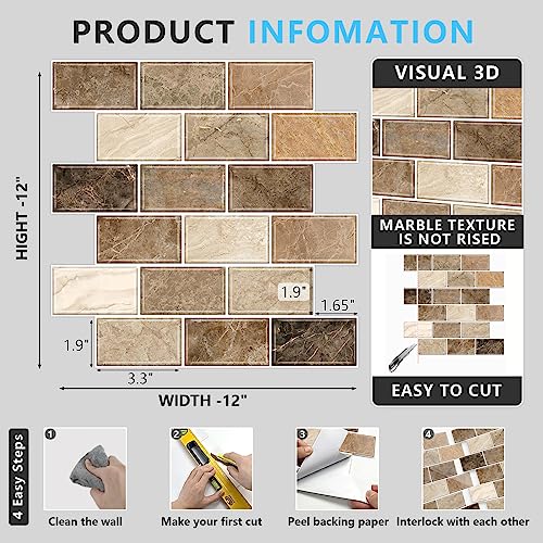 URCOLOR 12"x12" Peel and Stick Backsplash for Kitchen Bathroom, Gray Marble A31070