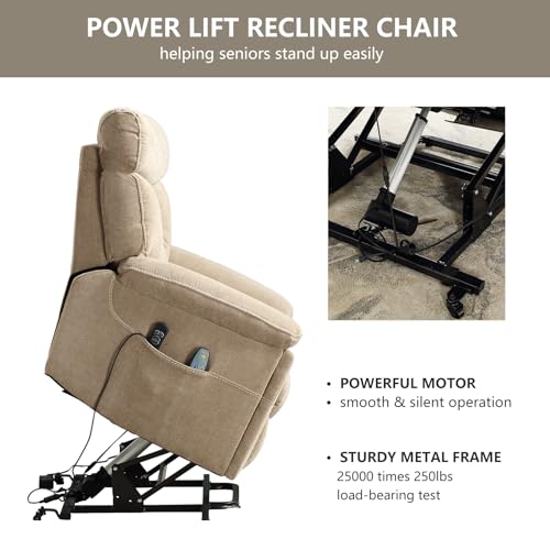 CANMOV Dual Motor Power Lift Recliner Chair for Elderly, Extra-Wide Seat, Heated Massage, Grey Fabric C219
