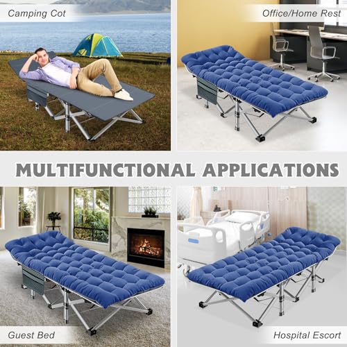 ABORON Folding Camping Cot with Mat for Adults, Heavy Duty Outdoor Bed with Carry Bag C211720