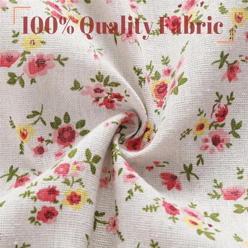 Farmhouse Cotton Linen Tier Curtain 36 Inch Floral Lace Window Treatment, Beige, 1 Panel Y267100