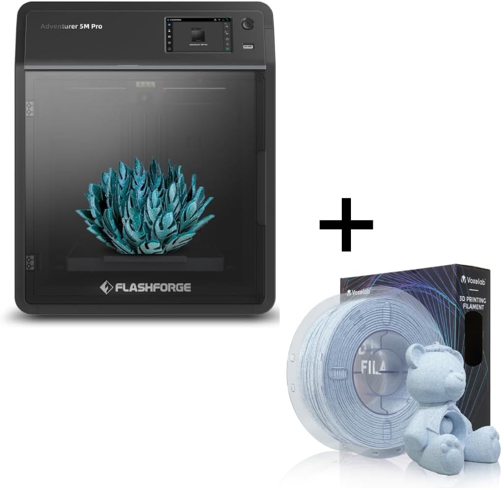FLASHFORGE Adventurer 5M Pro 3D Printer and HS Marble Black PLA Filament