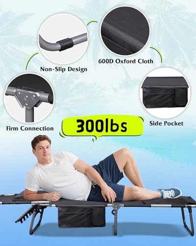 WLIVE Military Camping Cot, Portable Folding Cot with Carry Bag, Supports 300 Lbs, Silver Greige R758042