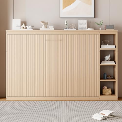 Murphy Cabinet Bed Frame with Charging Station, Full-Size Foldable Wall Bed Z526