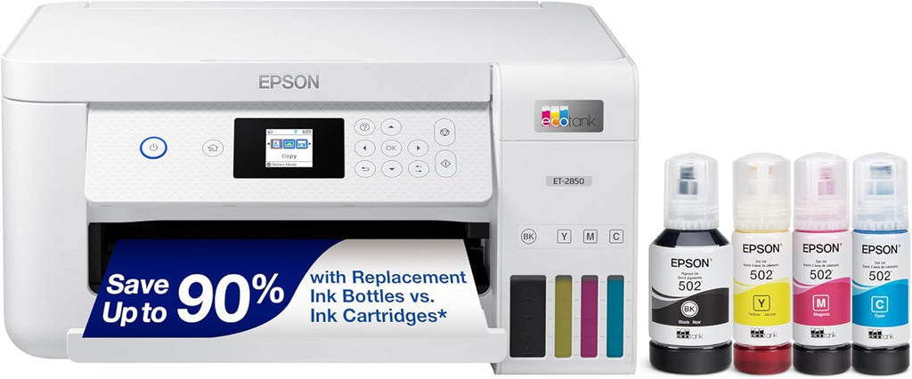 Epson EcoTank ET-2850 Wireless Color All-in-One Cartridge-Free Supertank Printer with Scan, Copy and Auto 2-Sided Printing (Renewed)