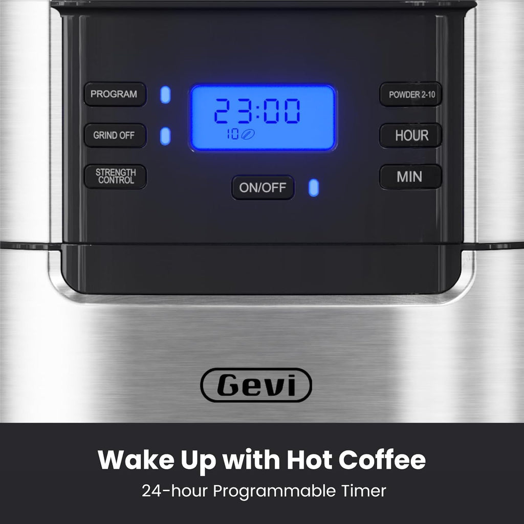 Gevi 10-Cup Drip Coffee Maker with Built-in Grinder and Reusable Filter E4915