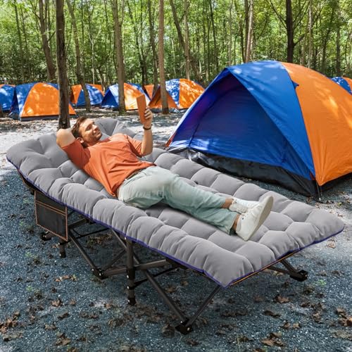 ABORON Folding Camping Cot with Mat for Adults, Heavy Duty Outdoor Bed with Carry Bag C211720