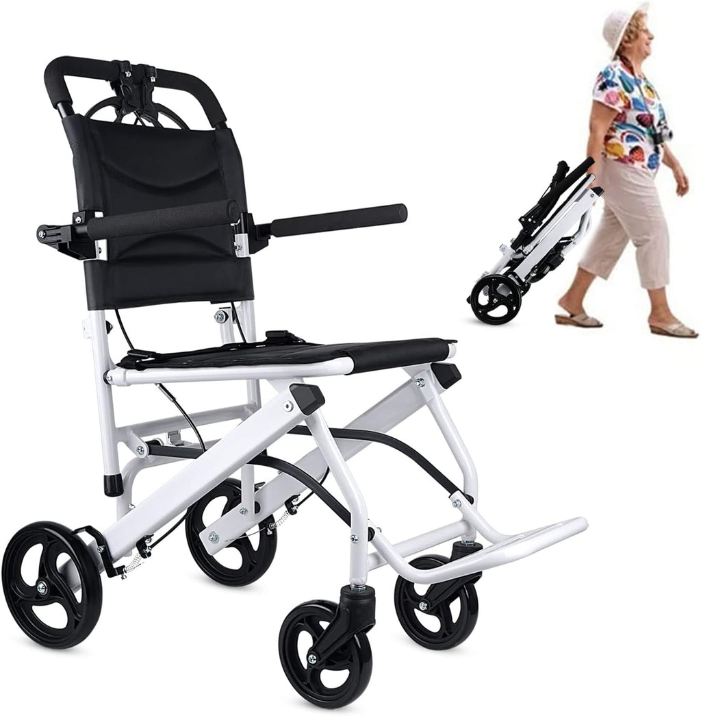 Ultra Light Folding Transport Wheelchair Weight Only 16lbs, Portable Travel Transport Chair for Adults and Seniors, Aluminum Wheelchair with Handbrakes, Support 220 Lbs