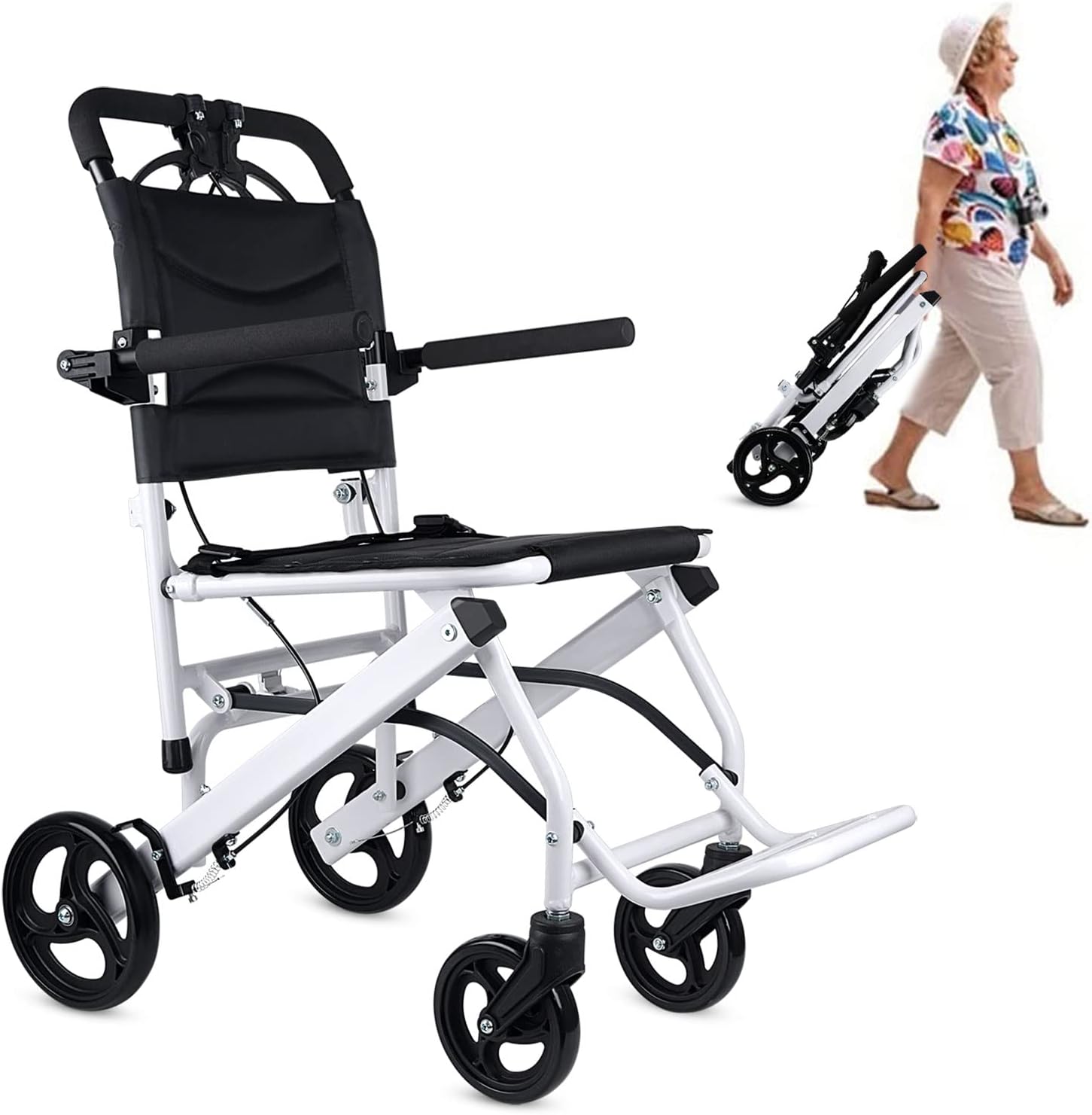 Ultra Light Folding Transport Wheelchair Weight Only 16lbs, Portable Travel Transport Chair for Adults and Seniors, Aluminum Wheelchair with Handbrakes, Support 220 Lbs