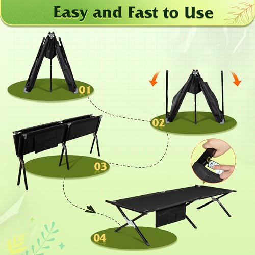 WLIVE Military Camping Cot, Portable Folding Cot with Carry Bag, Supports 300 Lbs, Silver Greige R758042