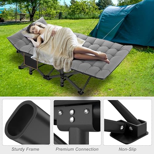 ABORON Folding Camping Cot with Mat for Adults, Heavy Duty Outdoor Bed with Carry Bag C211720
