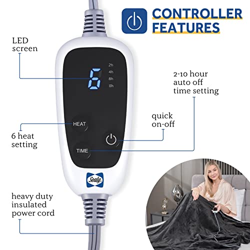 SEALY Electric Blanket Full Size, Flannel Heated Blanket with 10 Heating Levels, Machine Washable, Beige H72202
