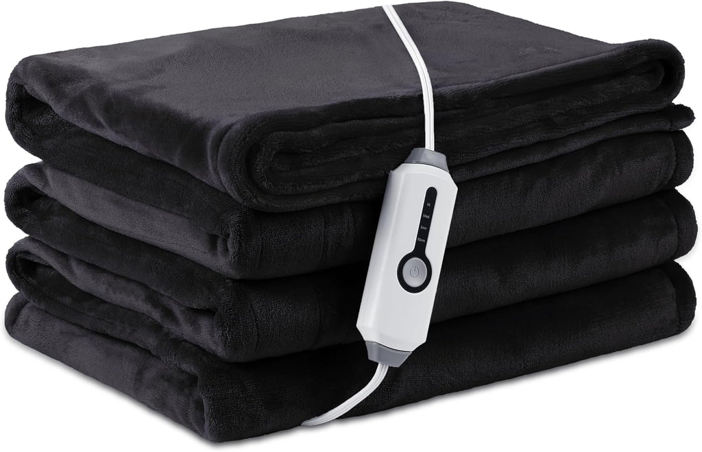 Electric Heated Blanket 72" x 84" Full Size Breathable Warm Flannel Heated Blanket with 4 Heating Levels & 10 Hours Auto Shut off, Control Temperature and Washable, For Sofa and Bed - Dark Grey