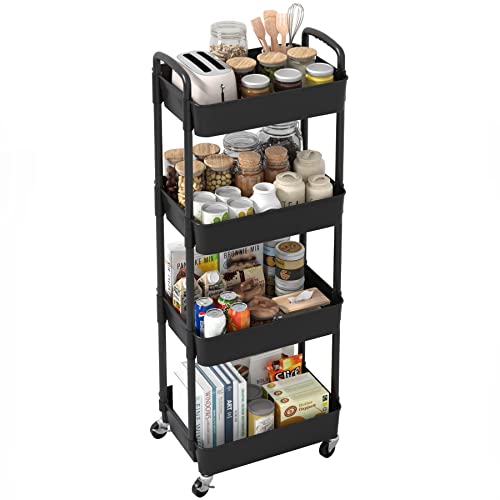 Sywhitta 3-Tier Plastic Rolling Utility Cart with Handle, Black F220270