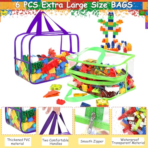 6 Packs Large Toy Storage Bags with Labels, Clear PVC Organizer with Zipper W66156