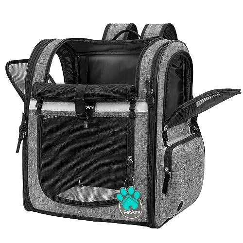 PetAmi Dog Backpack Carrier for Small Large Cat, Pet, Puppies, Ventilated Pet Hiking Backpack Travel Bag, Airline Approved Cat Backpack Carrier, Safety Back Support, Camping Biking, Max 18 lbs, Black W933