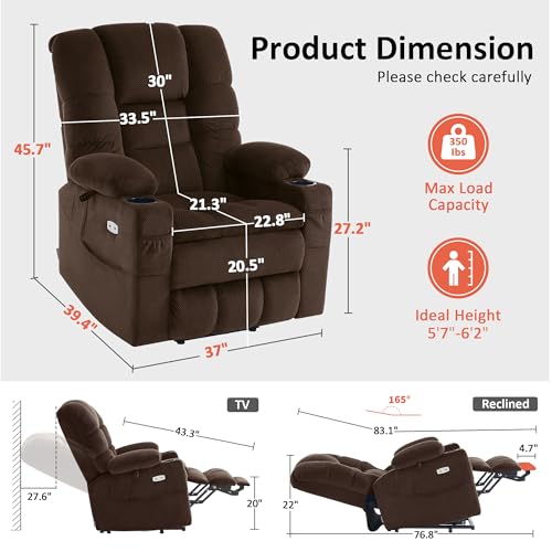 MCombo Large Triple Motor Power Lift Recliner Chair with Massage and Dual Heating, Grey D316