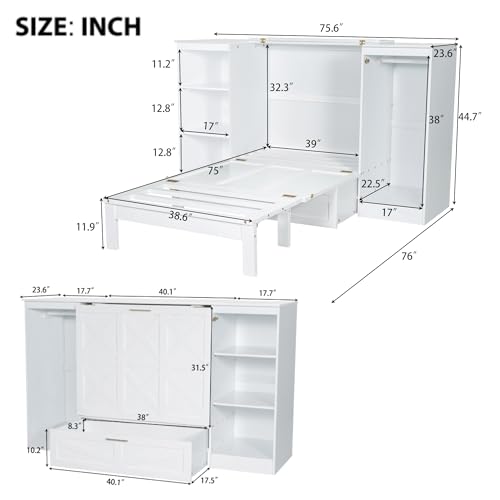 Ball & Cast Murphy Bed Queen Size Wall Chest with Charging Station and Storage Drawer, Gray J8503