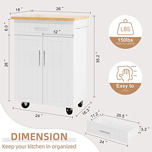 Shintenchi Kitchen Island Cart with Storage on Wheels, White V99091