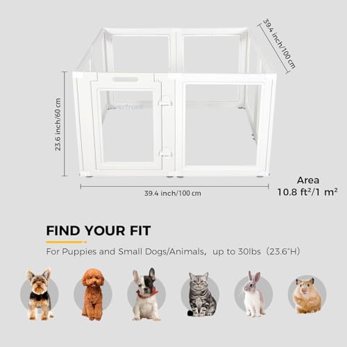 Clear Acrylic Dog Playpen for Small & Medium Pets, 30.3" Height, 10 Panels E1222