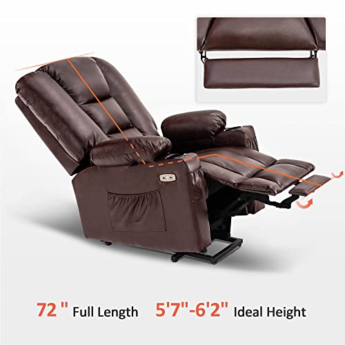 MCombo Small Power Lift Recliner Chair with Massage and Heat, Faux Leather, Dark Brown E441