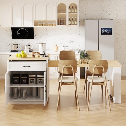 Merax 82.7" Kitchen Island with Extendable Dining Table, Storage & Charging Station, White Oak K8597