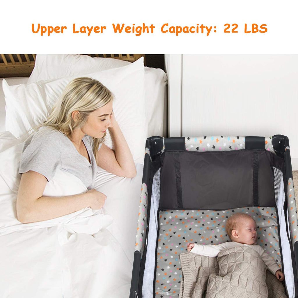 HONEY JOY Pack and Play, Foldable Baby Playard with Bassinet, Gray D272491