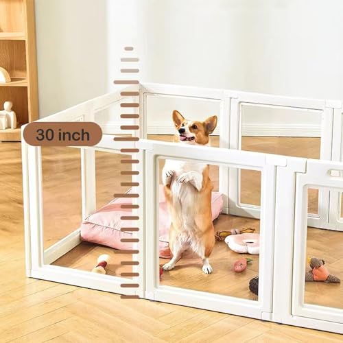 Transparent Dog Playpen with Wall Anchor, 23.6" H, 10 Panels, White N19944