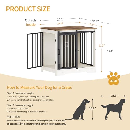 Dog Crate Furniture with Barn Door for Small Medium Dogs, Rustic Brown P911