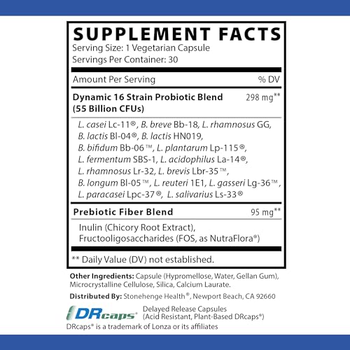 Stonehenge Health Probiotics 55 Billion CFU, 16 Strains, Delayed Release Veggie Capsules H195