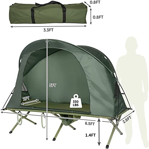 Tangkula 4-in-1 Camping Cot Tent for 1 Person, Foldable with Waterproof Cover & Air Mattress L3968