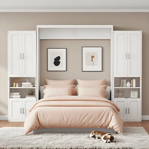Queen Size Murphy Bed with Desk & Charging Station, White K505073