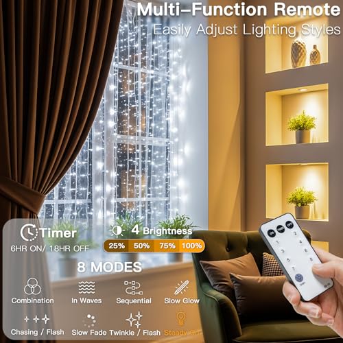 suddus Curtain Lights 300 LED Warm White for Bedroom, Outdoor & Christmas Decor K310