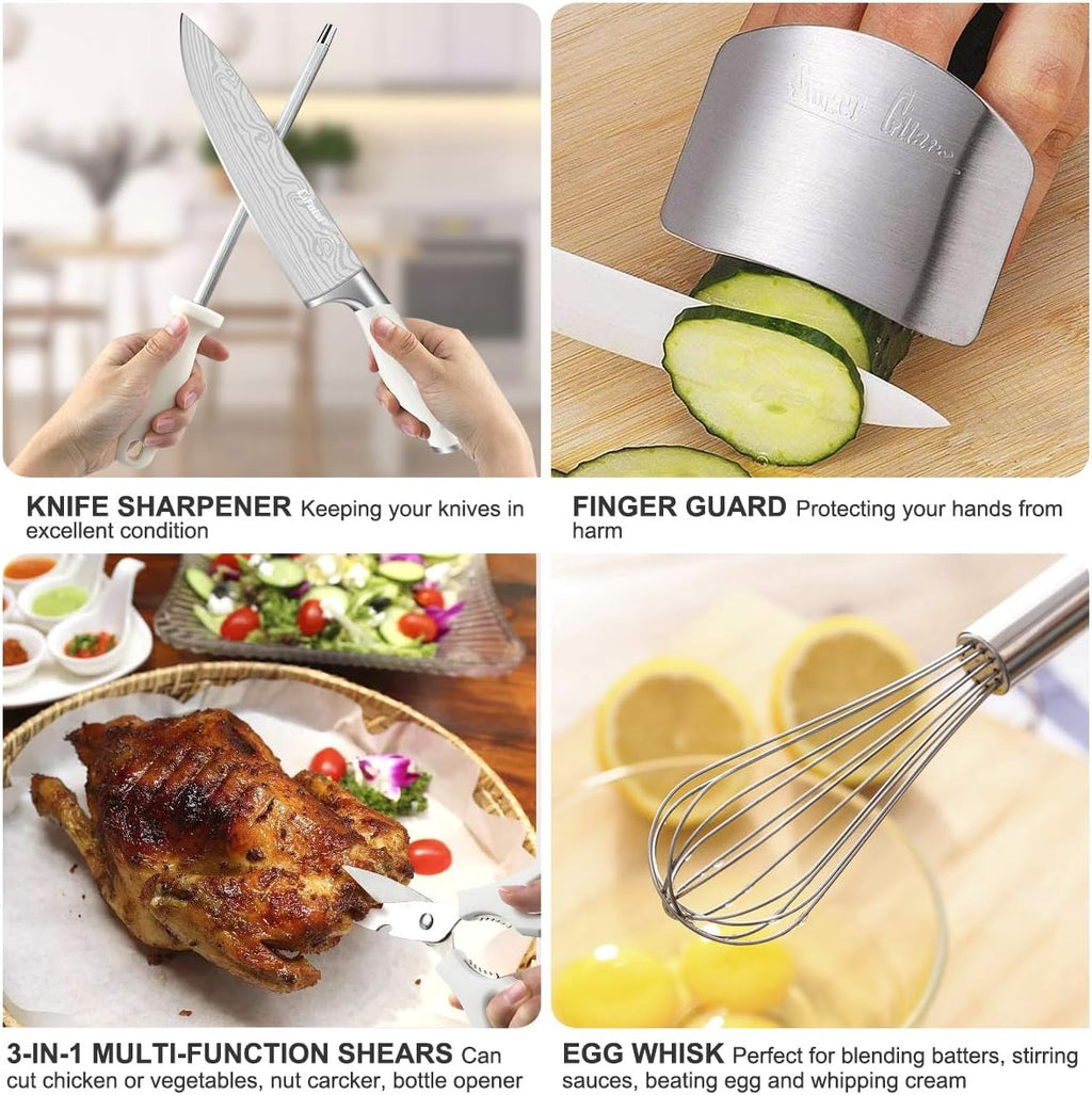 23 PCS Kitchen Knife Set with Block, Stainless Steel, White S495