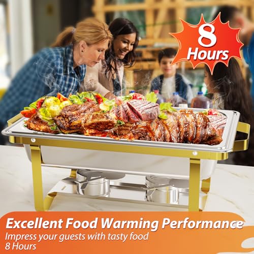 ROOMTEC 8QT 304 Stainless Steel Chafing Dish Buffet Set 4 Pack, Gold and Silver P34375